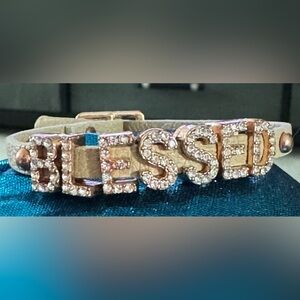 BLESSED Slider Faux Leather Bracelet- Rose Gold Letters